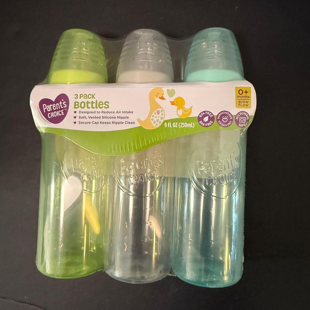 Parent's Choice 3 Pack Bottles 9 oz 0+ Months Slow Flow BPA Free - Picture 4 of 7